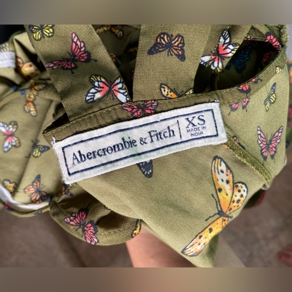 Women’s XS Abercrombie & Fitch Olive Green Butterfly Strappy Mini Dress - Picture 9 of 10